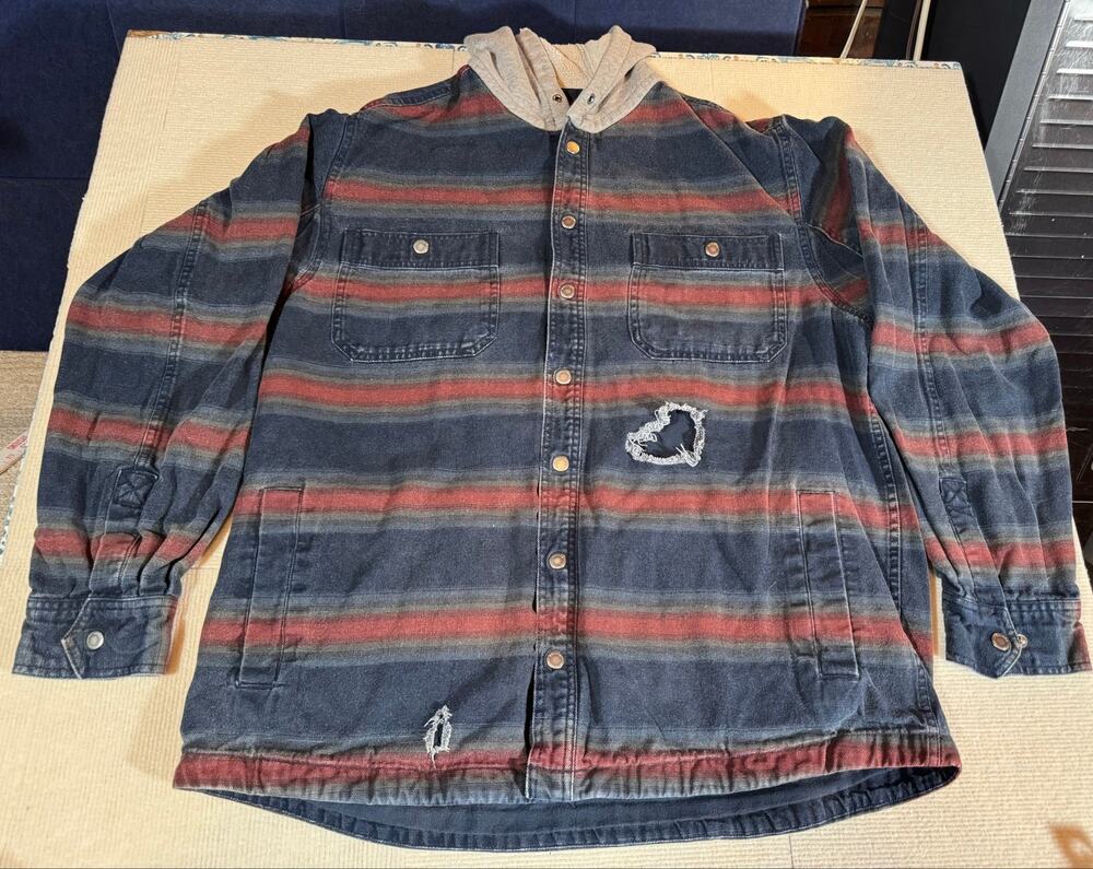 Thrashed Workwear Jacket Duluth Trading Co Limber Jac Canvas Flannel Hood Size L